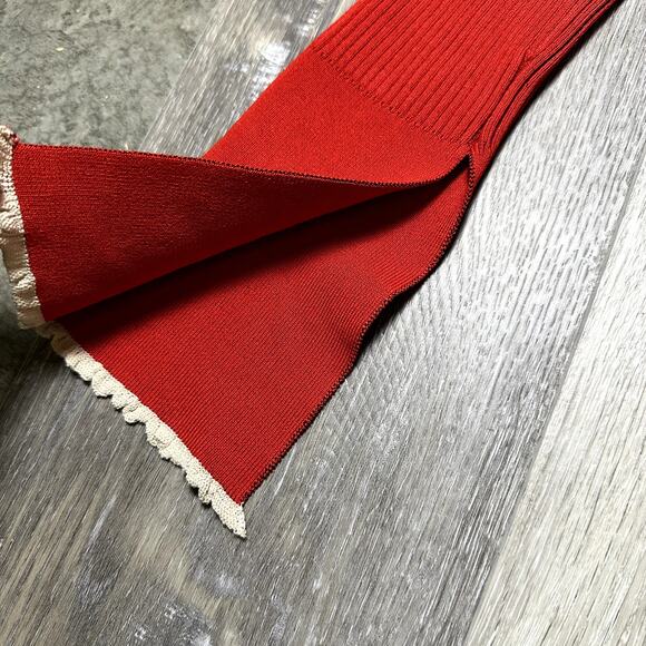 Zara Knit Red Long Sleeve Ribbed Sweater with Cream Trim - Picture 4 of 9